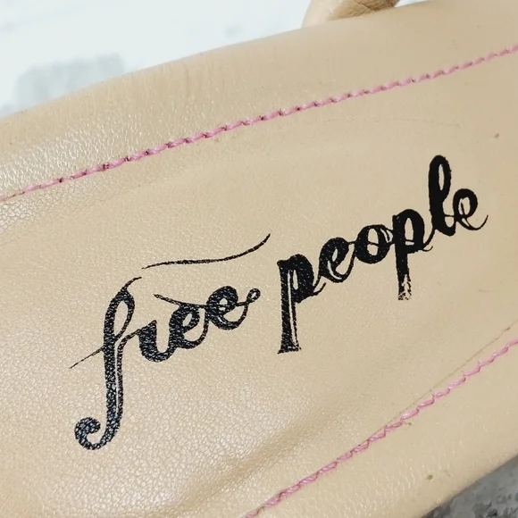 NEW Free People Straps Cream Tan Leather Slip on Block Heel Sandals W647 - Picture 10 of 16